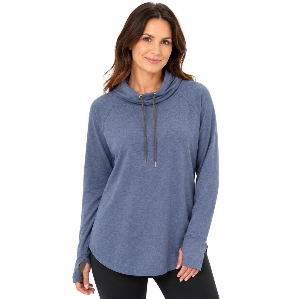 Serene Tangerine Women's Large Blue Cowl Neck Pullover Long Sleeve Thumb Holes